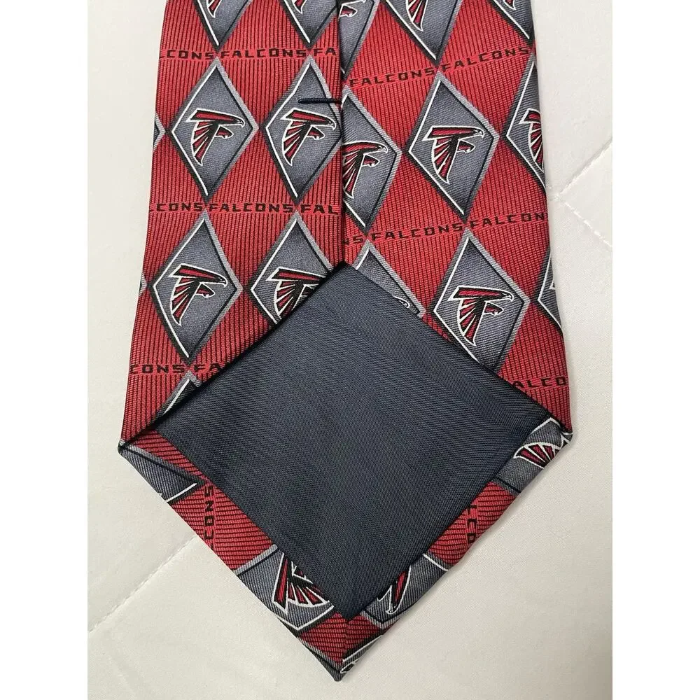 Atlanta Falcons NFL 100% Silk Necktie Red Gray Team Logo Geometric Men's Tie